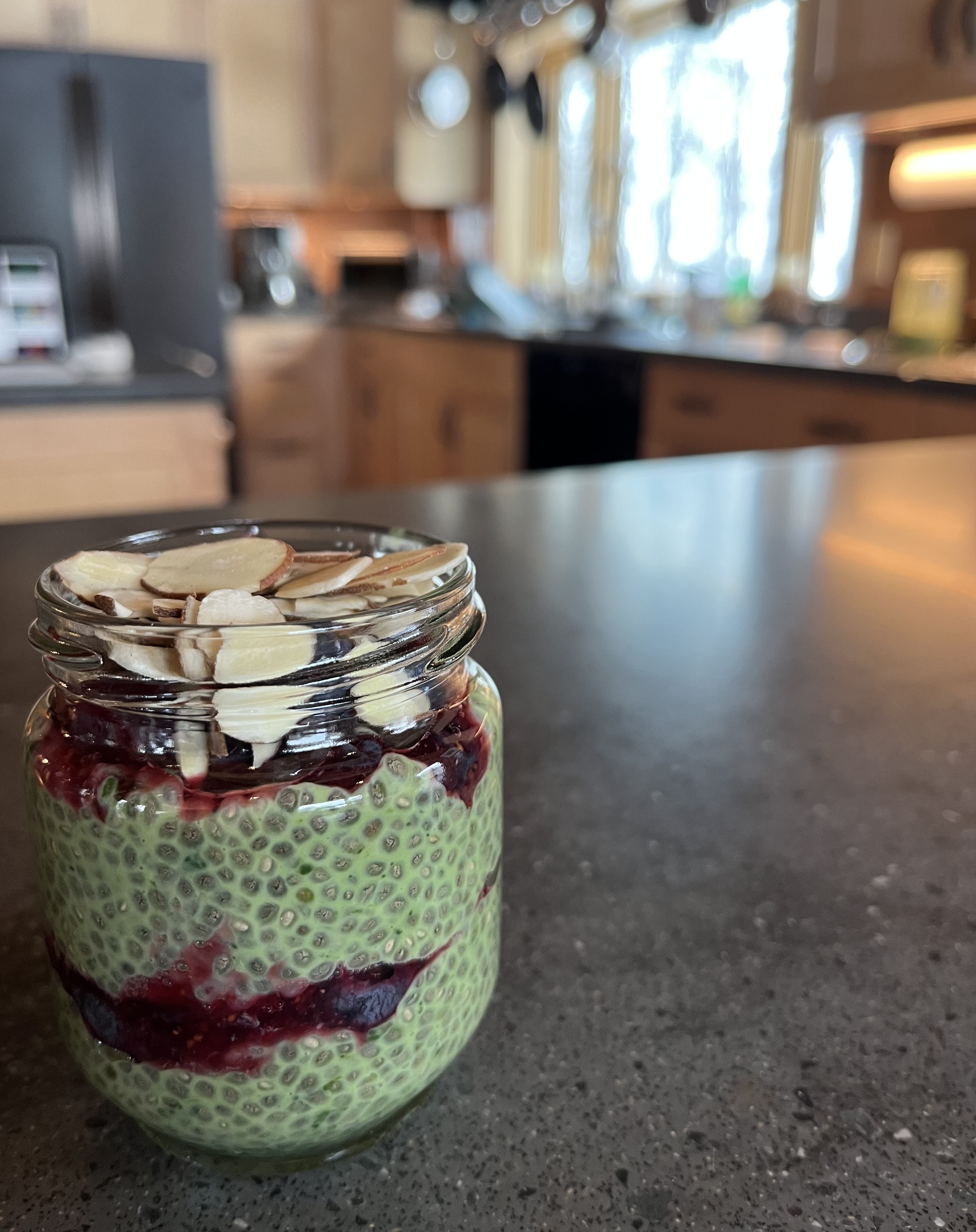 matcha, chia seed pudding 